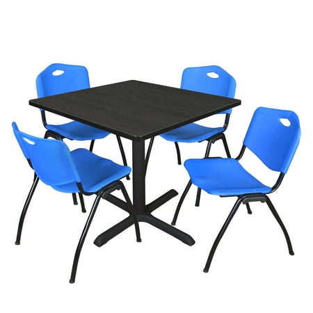 UPC: 0192357142301 | Regency Cain 42 in. Square Breakroom Table- Ash Grey & 4 M Stack Chairs- Blue