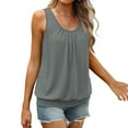 thumbnail image 7 of Wyobmus Tank Tops for Women Loose Fit Pleated Round Neck Tunic Shirts Casual Sleeveless Banded Bottom Tops S-2X A-Gray, 7 of 7
