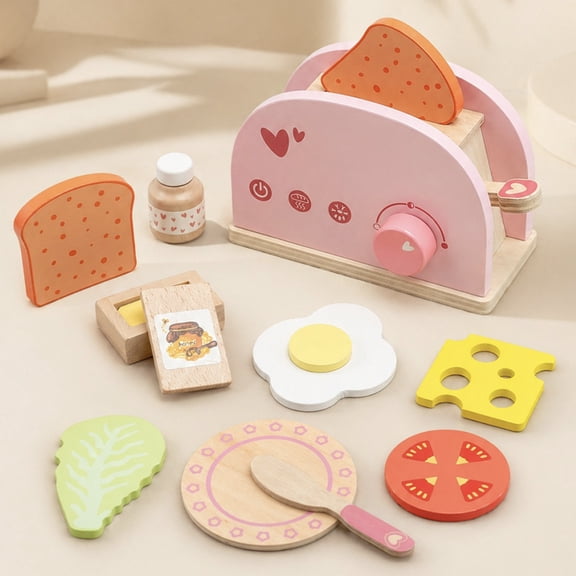 Wooden Toaster & Sandwich Play Set – Includes Pop-up Toaster, Sliceable Butter, Kitchen Accessories & More – Pretend Play Toy for Kids Ages 3 4 5 6