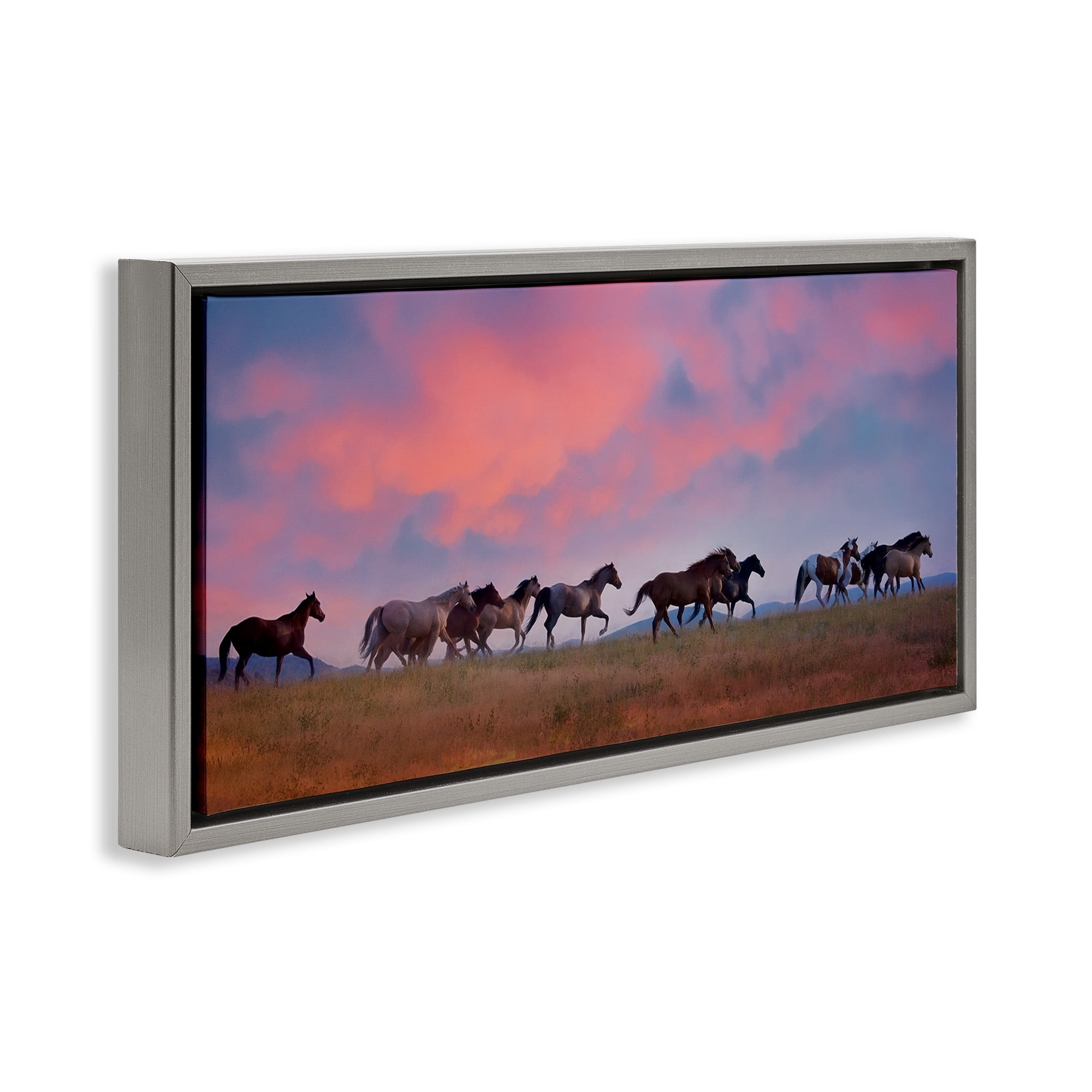 Stupell Industries Wild Horses at Sunset Animals & Insects Photography Gray Floater Framed Canvas Art Print Wall Art, 25 x 11