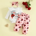 thumbnail image 2 of CAICJ98 Baby Girl Valentines Outfit Letter Print Long Sleeve Bubble Romper Heart Pants Set Headband Spring Clothes (White,6-12 Months), 2 of 7