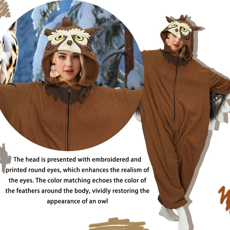 Owl Costume Adult Onesie Pajamas with Wing, Bird Costume Adult
