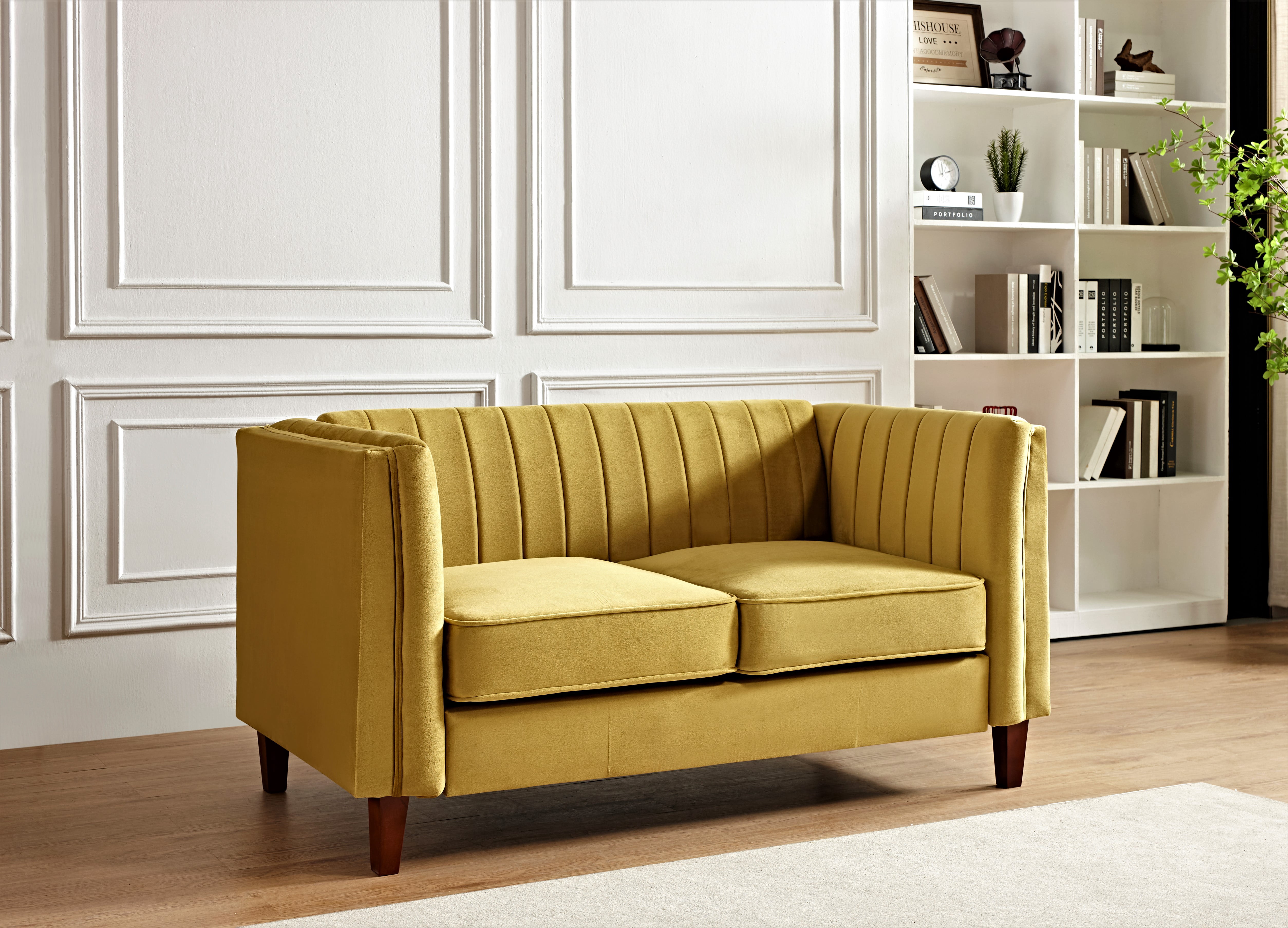 Uspridefurniture Plainfield Line Tufted Square Design 2 PCS Velvet Livingroom Set,  Loveseat Sofa