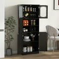 thumbnail image 3 of Giantex 58.5" Tall Bathroom Cabinet, Freestanding Storage Cabinet w/Tempered Glass Doors, Narrow Storage Organizer, Black, 3 of 9