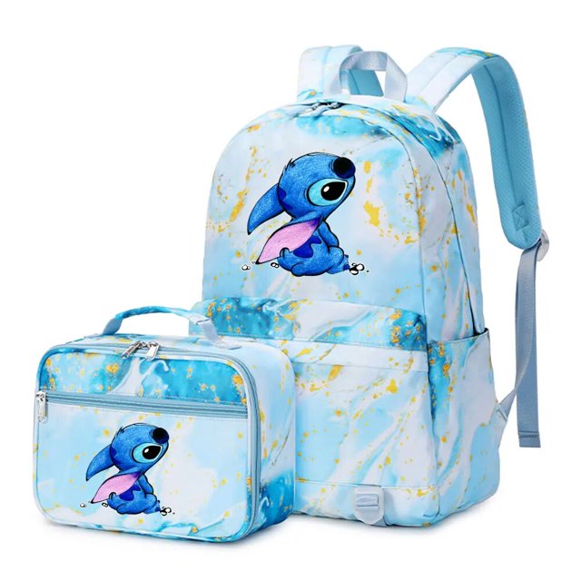 2pcs Stitch Prints Girls Boys Kids Backpack with Lunch Bag Rucksack Casual Student Teenagers School Bags for Women Sets