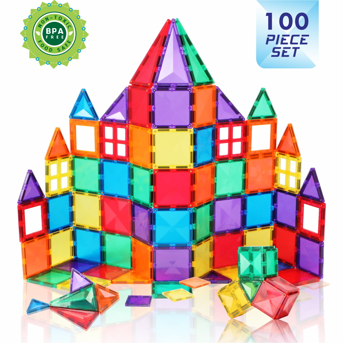 Magnetic Building Tiles 100 Piece Set Construction Playboard Toys Walmartcom Walmartcom