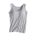 thumbnail image 3 of 1 Piece Built-in Bra Tank Top for Women, Seamless Scoop Neck Cami with Fixed Padding for Sleep & Daily Layering Gray XL, 3 of 7