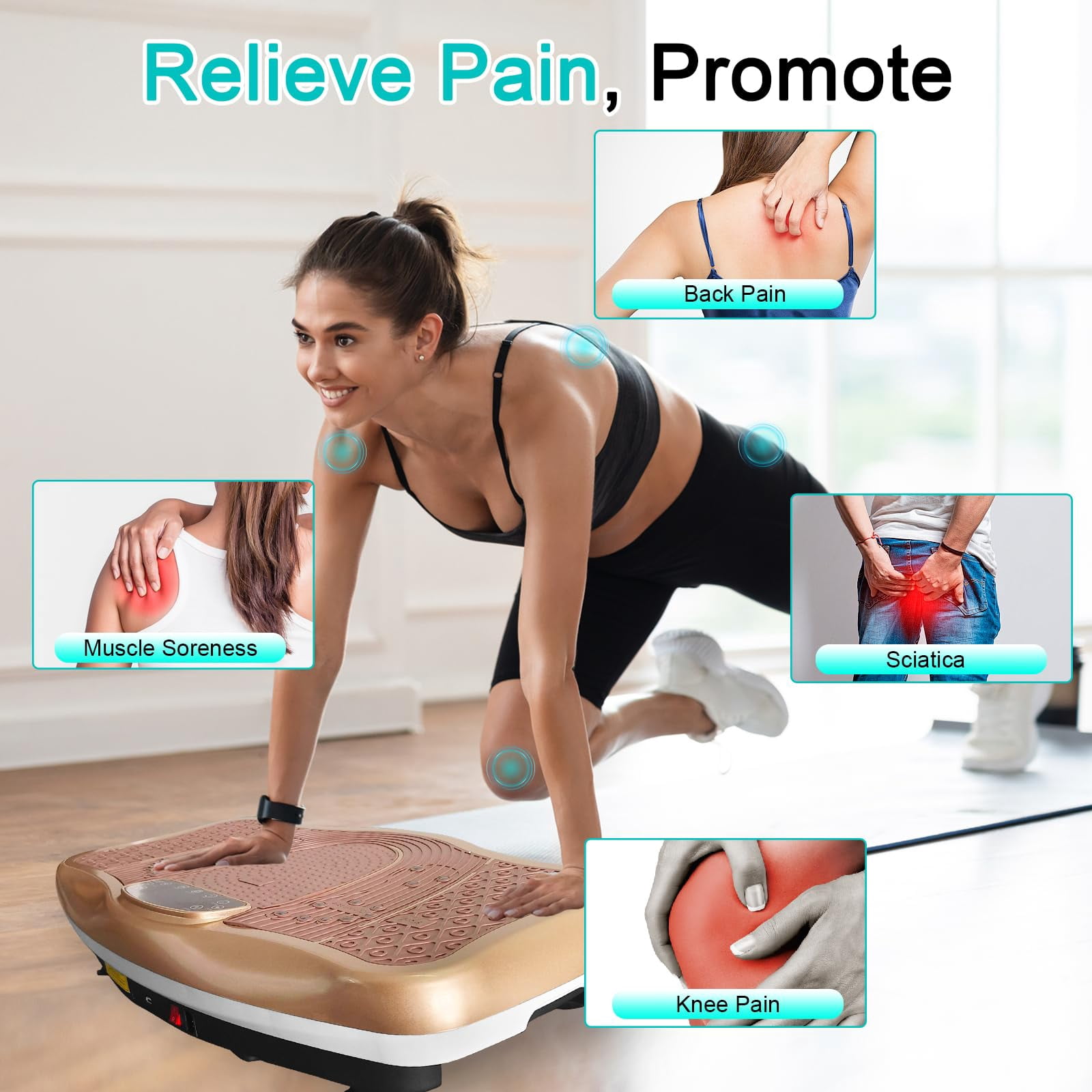 PRIJESSE Vibration Plate Exercise Machine - Whole Body Workout Vibration Fitness Platform w/ Resistance Bands - Home Training Equipment for Weight Loss & Toning，120 Levels，Gold