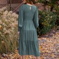 thumbnail image 4 of Vestido Fruncido Busto Puño Liso Mangas De Linterna Elegante Cómodo Vestido De Mujer De Longitud Media Verde S, 4 of 6