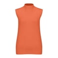 thumbnail image 4 of ManxiVoo Women Autumn Round Neck Check Pocket Short Sleeved Knitted Sweater Cropped Pullover Slim Sleeveless Turtleneck for Base Layer Comfort L Size Orange, 4 of 9