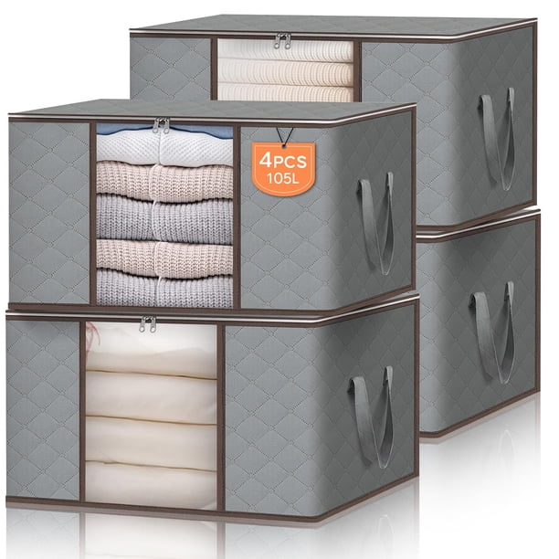 VIOPY 105L Bolsas De Almacenamiento, 4 Piezas Bolsas Para Guardar Cobijas Y Edredones Transparente Plegable, Cajas De Almacenamiento Para Ropa Con Asa Reforzada, Almacenamiento Para Ropa De Cama