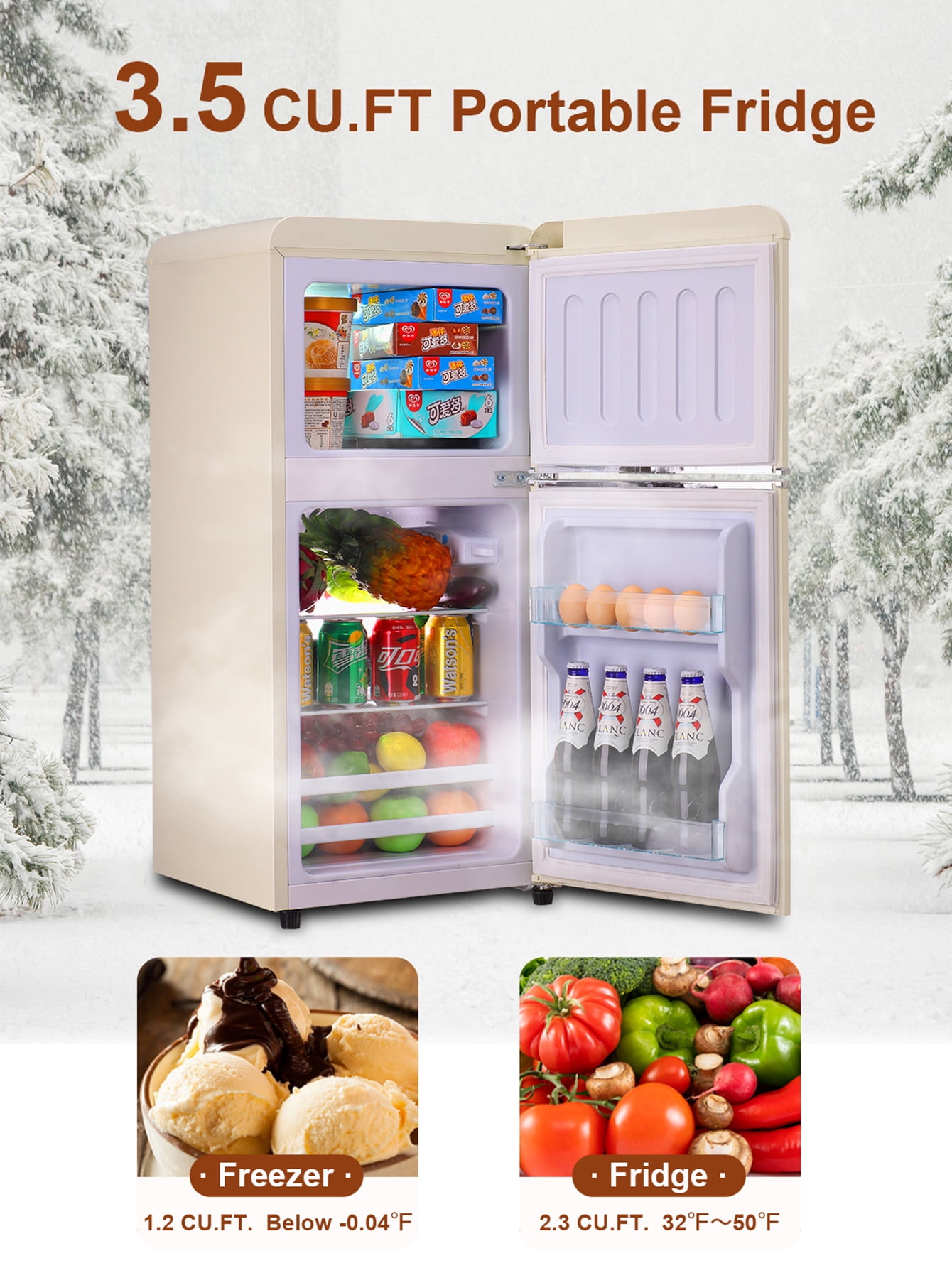 Krib Bling 35cuft Compact Refrigerator Mini Fridge with Freezer Small Refrigerator with 2 Door 7 Level Thermostat Removable Shelves for Kitchen Dorm A