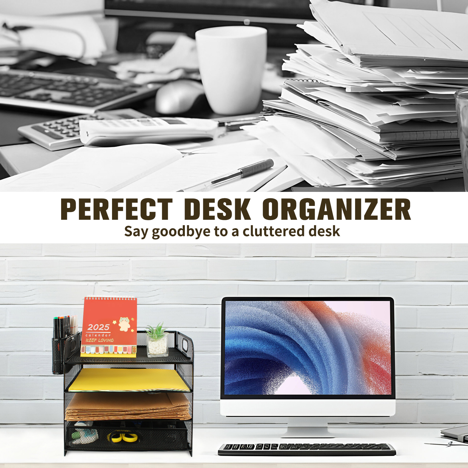 PHANCIR 4-Tier Metal Desk Organizer with Drawer & Pen Holders photo 3