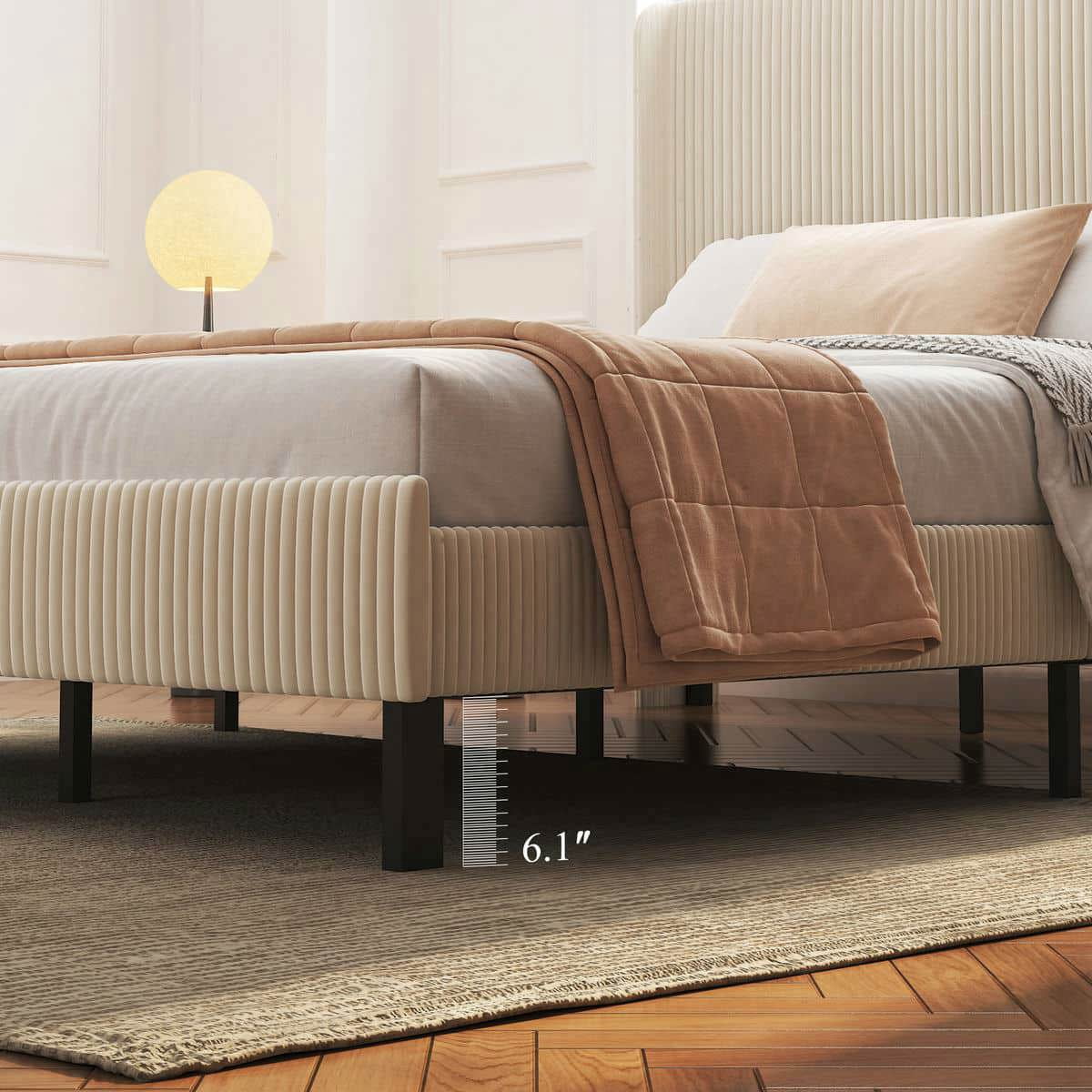 Barara King Bedroom Bed Frame, Bed Platform Frame,Queen Size Platform Bed, Metal Bed Frame with Charging Station, No Box Spring Needed, Beige