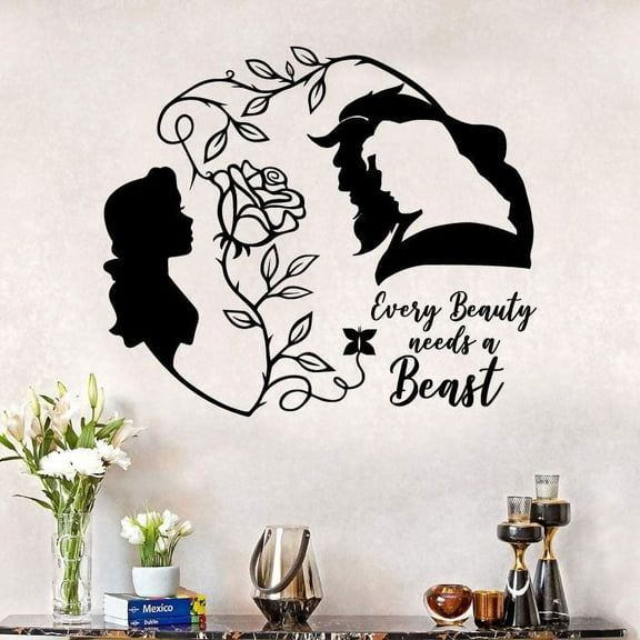Beauty And The Beast Every Beauty Needs A Beast Beauty And Beast Portrait Silhouette Belle Disney Princess Disney Movie Vinyl Wall Art Sticker Decal Wall Decoration Home Room Design Size (10x10 inch)