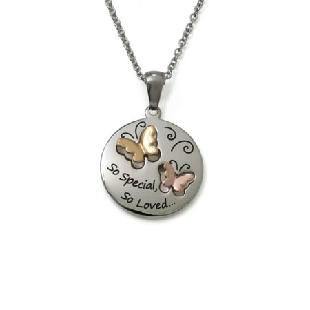 - Stainless Steel So Special So Loved Butterfly Pendant, 18 Chain