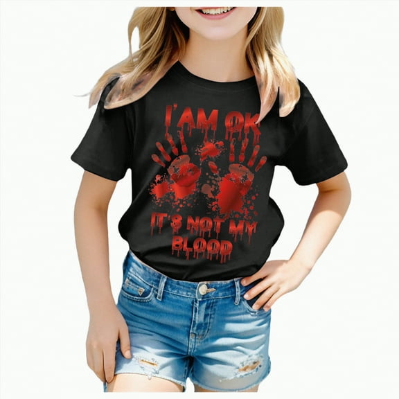 CAUYDY Kid Boys Girls Halloween Shirts Cute Embroidery Pumpkin T-Shirts Spooky Season Tees Outfits Short Sleeve Fall Tops(A01-Black,12-13 Y)