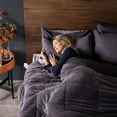 thumbnail image 3 of DOMDEC Luxury Flannel Fleece Comforter with Plush Sherpa Back - Faux Fur Blanket, Winter Warmth, Grey King Size 104x90 Inches, 3 of 8