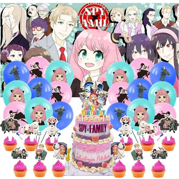 Spy family Party Supplies Cake Topper Decor Kit Latex Balloons Birthday Decorations Banner Backdrop