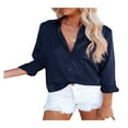thumbnail image 2 of PENGXIANG Women Button Down Satin Shirts  Long Sleeve Lapel Solid Color Relaxed Fit Office Work Blouse, 2 of 4
