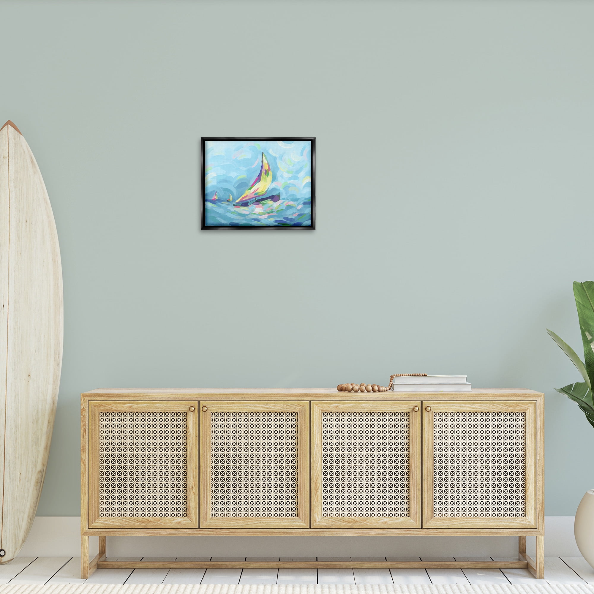 Stupell Industries Abstract Sailboat View Nature Painting Black Floater Framed Canvas Art Print Wall Art, 21 x 17