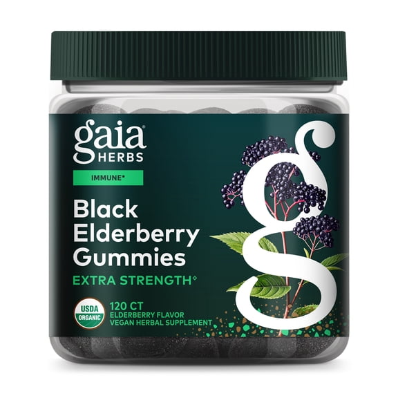 Gaia Herbs Black Elderberry (Sambucus nigra) Extra Strength Gummies - Delicious Immune Support Supplement* - Made with Organic Black Elderberries for Immune System Support* - 120 Gummies