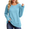 thumbnail image 7 of Jsaierl Womens Sweatshirts Cute Solid Color Round Neck Sweatshirt Oversized Loose Fit Pullover Cotton Jogging Long Sleeve Shirts with Thumbhole, 7 of 7
