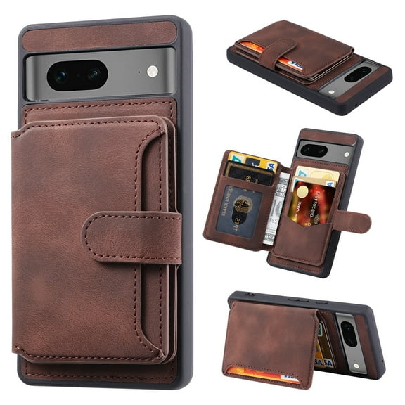 ELEHOLD Leather Case for Google Pixel 7A Wallet Card Holders Magnetic Clasp Stand Function Full Body Shockproof Protection for Google Pixel 7a,Coffee