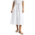 thumbnail image 2 of Smsaxvxz Womens Summer Skirts Casual Solid Front Button A-Line Drawstring Elastic Waist Midi Skirt with Pockets White 2XL, 2 of 8