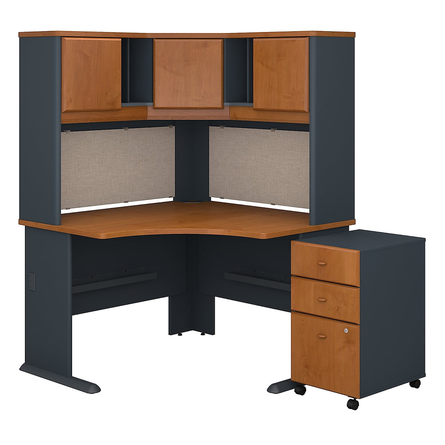 Bush Series A Natural Cherry Corner Desk with Hutch and 3 Drawer Mobile