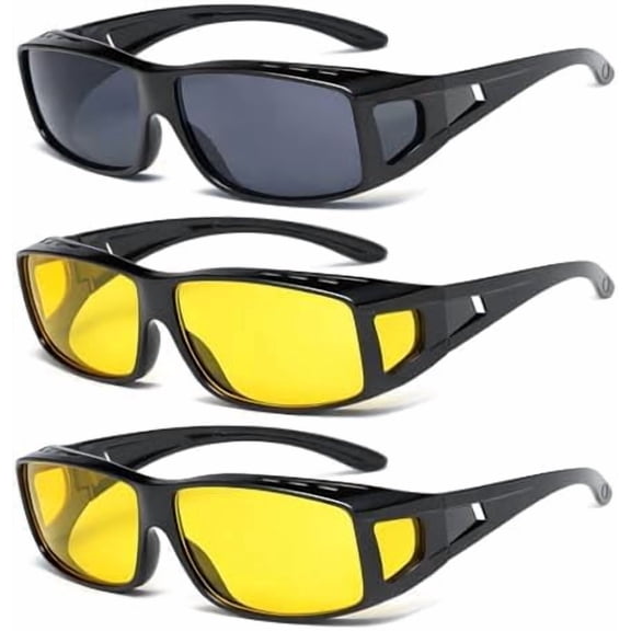 3 Pack Night Driving Sunglasses for Men Women, Yellow Lens Anti Glare Shades for Road Travel