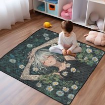 WOBOGO Silver Hair Lass Baby Playmats Extra Large Waterproof Rollable Activity Pads for Toddlers 50×50inch