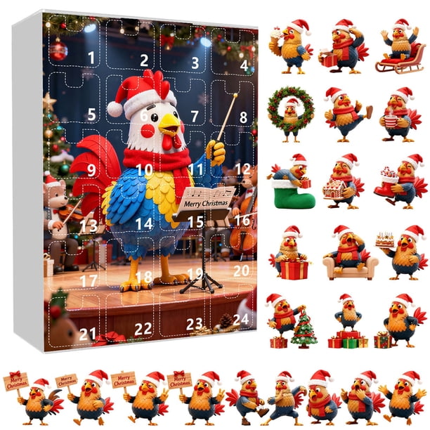 Calendario de Adviento con colgante de gallina | Decoración festiva para el árbol | Recuerdo de Adviento para el hogar y la familia