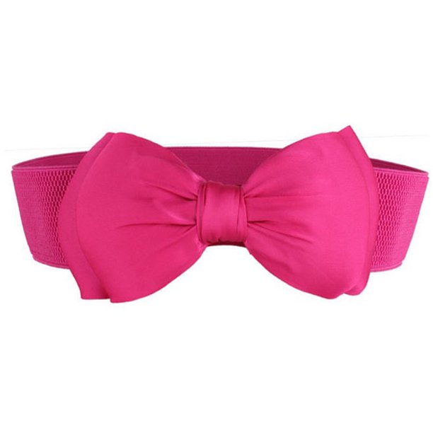 Minnieouse Cinturón de pajarita portátil para mujer, cinturón elástico a la moda para fiestas y banquetes, banda de cintura ajustable de cuero PU de Cinturones Rosa roja Minnieouse PS9259-05