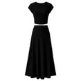 thumbnail image 3 of IWEMEK Women 2 Piece Outfit Sets Cap Sleeve Solid Black Crop Top Tshirt Ribbed Knit High Waist Flowy Skirt Size M, 3 of 7