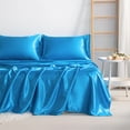 thumbnail image 6 of Luxury Satin Full Sheet Set, Royal Blue 4-Piece, Silky Deep Pocket Fitted Sheet for Hair and Skin, 6 of 8