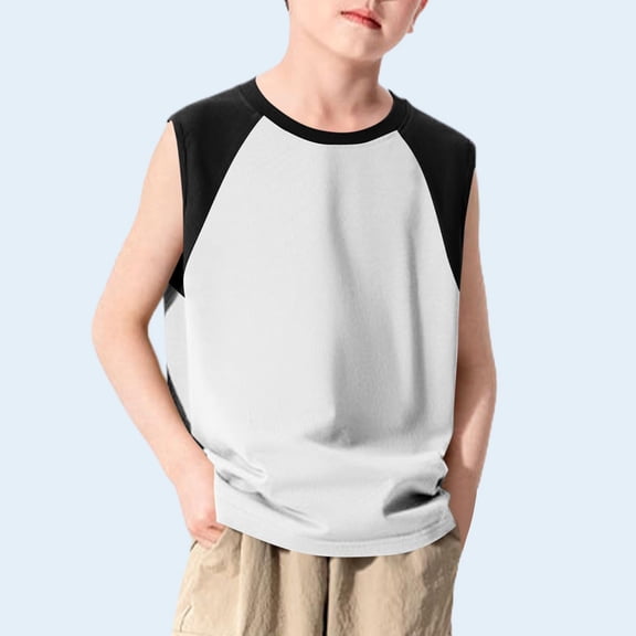 Mifsaly Toddler Boys Sleeveless Tank Tops Kids Contrast Color Crewneck Raglan Active Shirts Basketball Running Summer Casual Undershirts