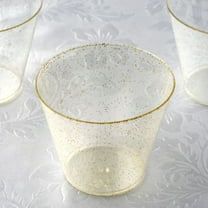 Balsa Circle 12 Gold Glittered Clear 9 oz Disposable Plastic Wine Glasses Buffet Tableware