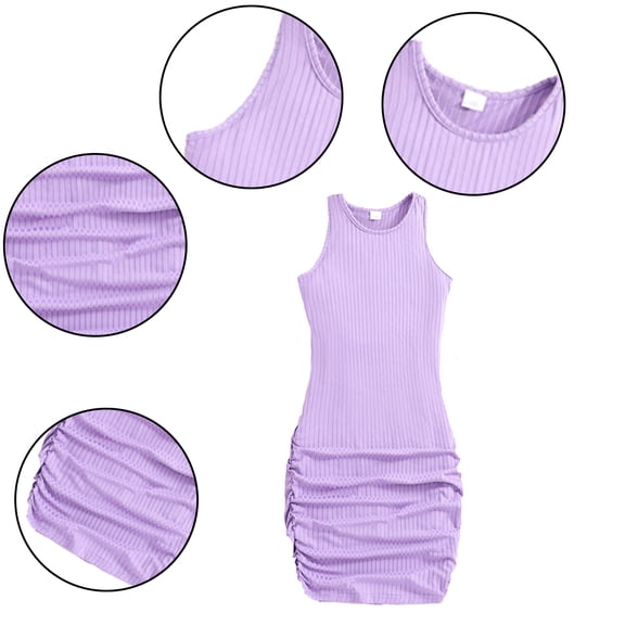 QUDDERR Girls Summer Dresses for Kids Teen 8-12T Vest Dresses Slim Fit Dresses Sleeveless Dress Solid Color Dress