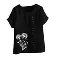 thumbnail image 5 of Xdegoge Woman Clothes Clearance Under $5 Linen Shirts for Women Short Sleeve Crewneck Shirts Casual Floral Summer Tops Oversized Cute Tshirts Beach Vacation Clothes Pullover Blouses Lounge Tunic Tees, 5 of 5
