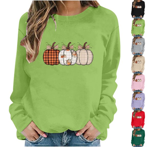 VKOYWKM Women's Halloween Graphic Sweatshirt Spooky Season Print Pullover Top Cute Crewneck Sweatshirt Oversized Long Sleeve Fall Sweatshirts