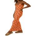 thumbnail image 1 of Female Slip Dress  Checkerboard Print Sleeveless Spaghetti Strap Low-Cut Backless One-Piece for Summer  S/M/L, 1 of 6