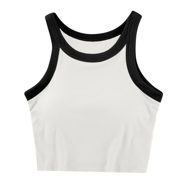 Yuyuzo Hauts Courts Côtelés pour Femmes Col Rond Sans Manches Décontracté Été Bloc de Couleur Tops de Sortie