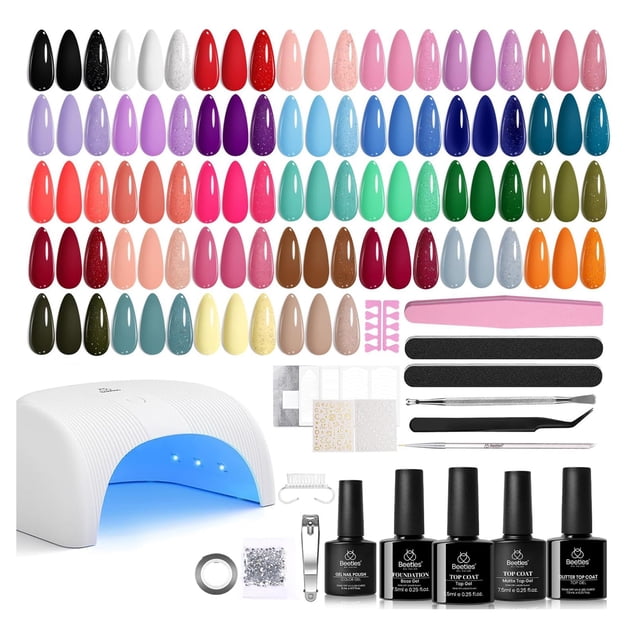 Kit de esmaltes de uñas en gel Beetles, 32 colores con luz UV, juego de 55 piezas