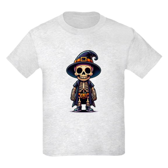 CafePress - Halloween Spooky Skeleton Witch Kids T Shirt - Light Classic Kids Graphic, Short Sleeve T-Shirt, Sizes XS-XL