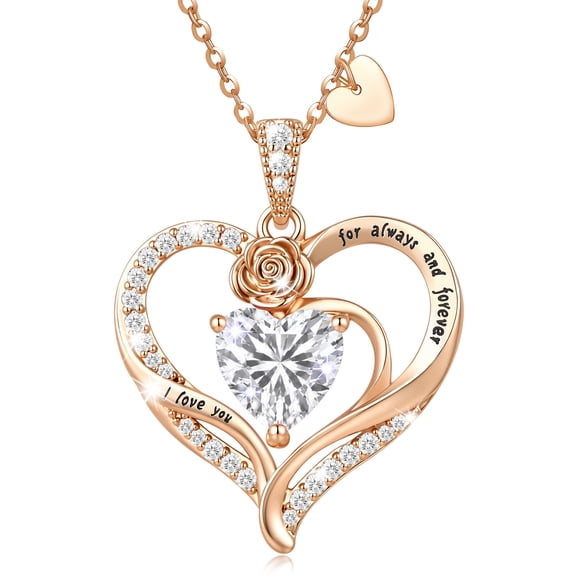 Lysro Birthstone Heart Pendant Necklace for Women, Rose Shaped Design Jewelry Gift for Mom Wife Daughter