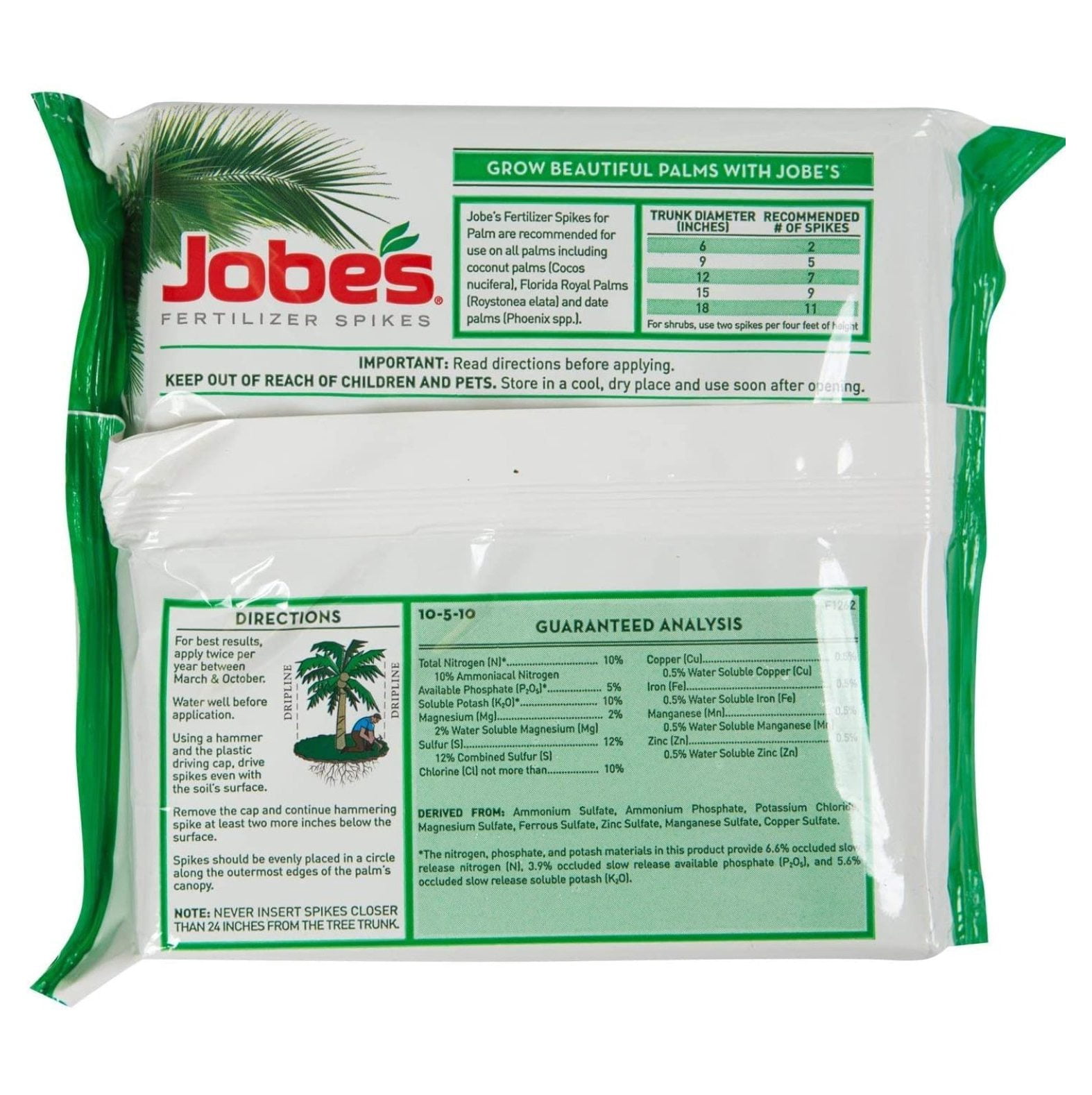 Jobe's 01010 5 Pack, 10-5-10, Palm Tree Fertilizer Spikes - Quantity 4