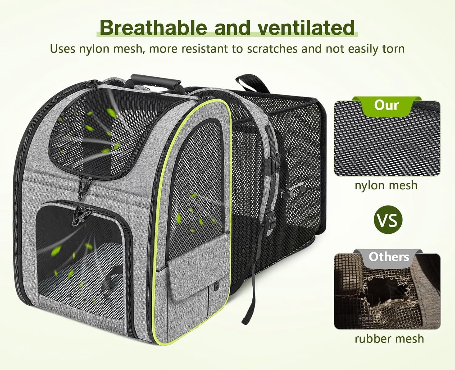 Cat Backpack Carrier XL, Expandable Pet Backpack Curtain Design for Cats Dogs Up to 15lbs, with 4-Side Breathable Mesh, Multi-Entry & Lockable Zippers for Travel, Hiking, Camping - Hands Free