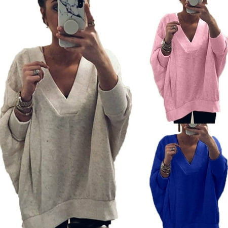 Womens Pullover Sweater Casual Oversized Fall Winter V Neck Plus Size Loose Chunky Jumper