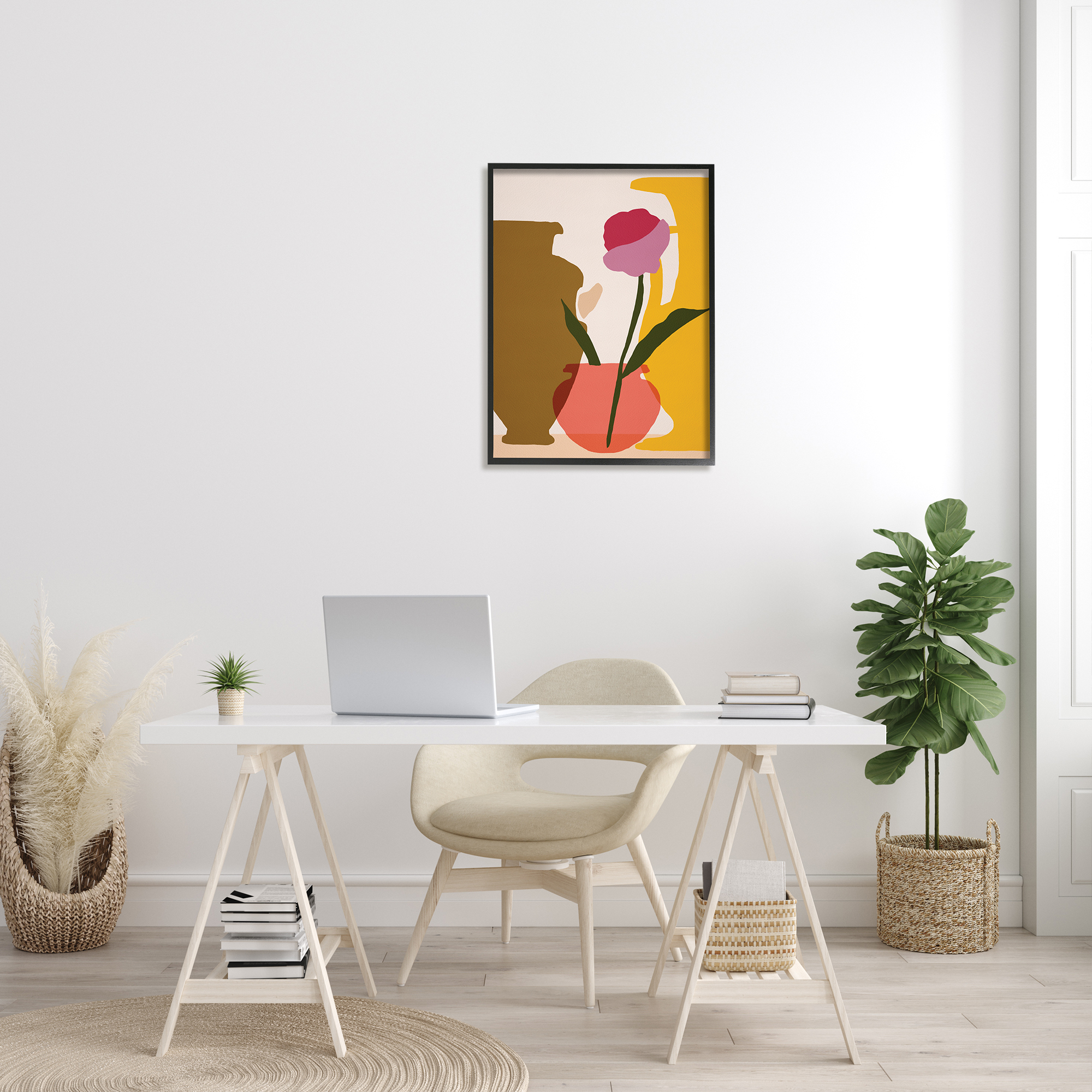 Stupell Industries Abstract Pink Floral Bloom Antique Pottery Shapes Graphic Art Black Framed Art Print Wall Art, 24x30, by Melissa Wang